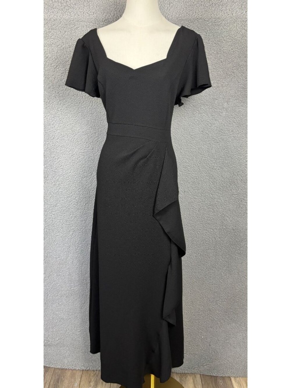 CICIDUDU Black Flutter Sleeve Maxi Dress Sweetheart Neckline Ruffle Large NWOT's